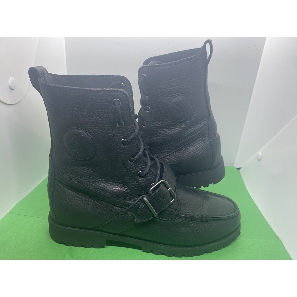 Ralph Lauren Polo Sport Mens Ranger Leather Buckle Boots Black 7.5D 14557 G19